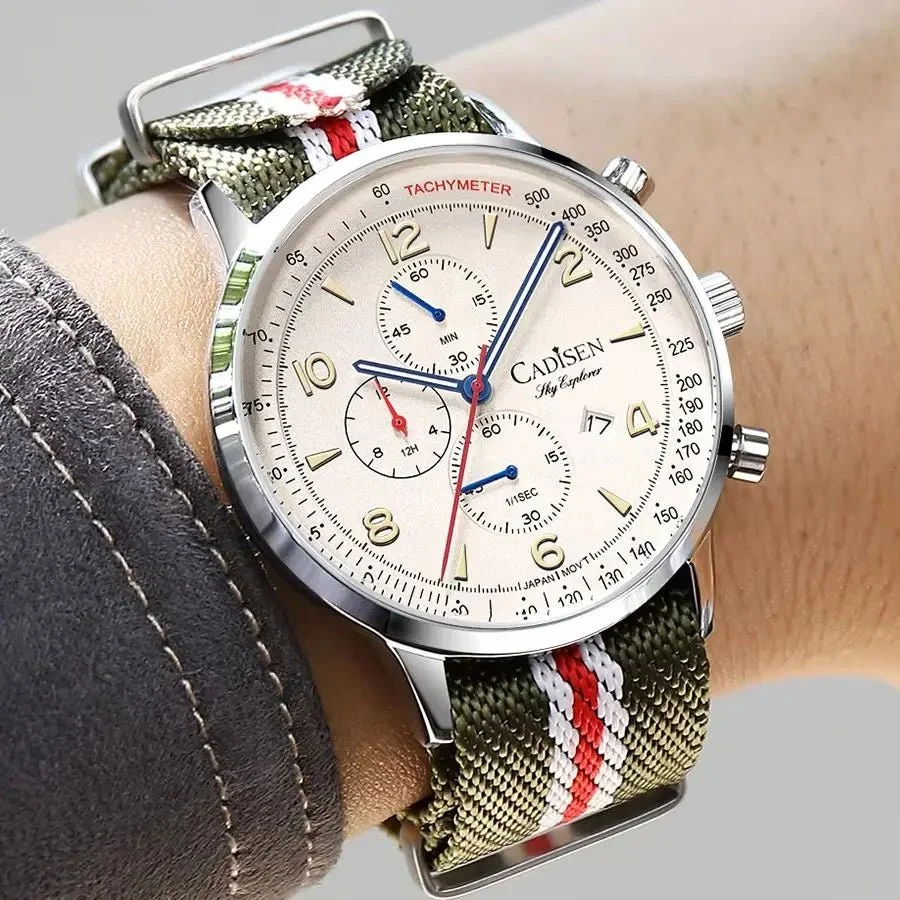 Tandorio Watches CADISEN C7067 Chronograph MIYOTA 0S10 Quartz Watch AR Mirror 5bar 14:193 49 mm kol saati