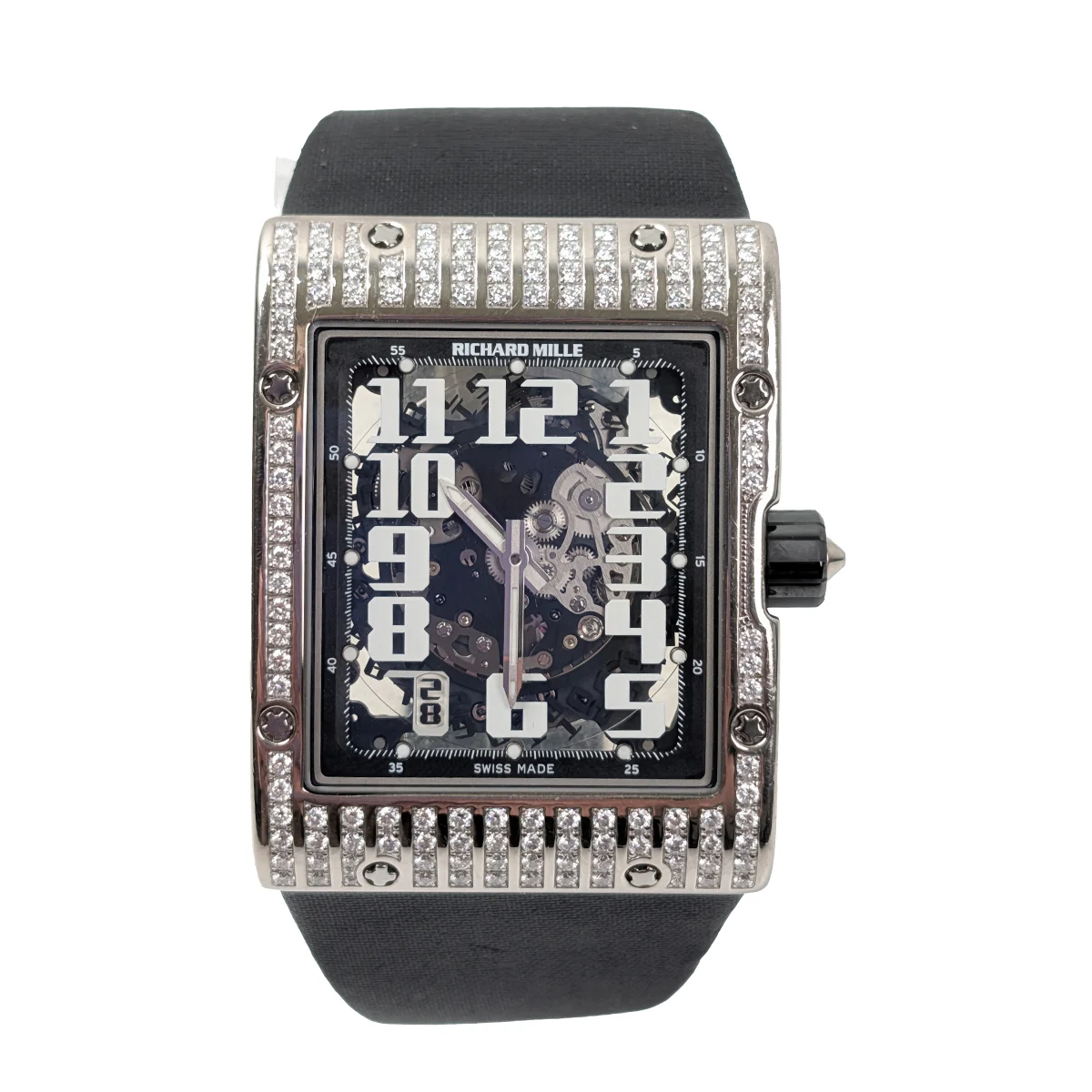 Richard Mille Ultra Flat with Full Diamond Case White Richard Mille RM016 Ultra Flat with Full Diamond Case White 50 mm kol saati