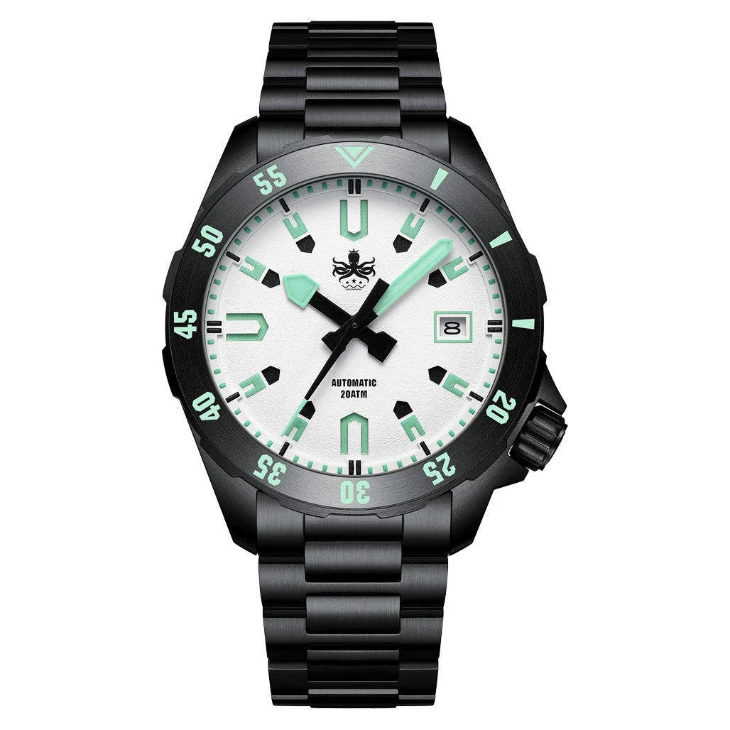 Phoibos APOLLO DLC 200M Automatic Diver With Matte White Dial #PY056EX 46 mm kol saati