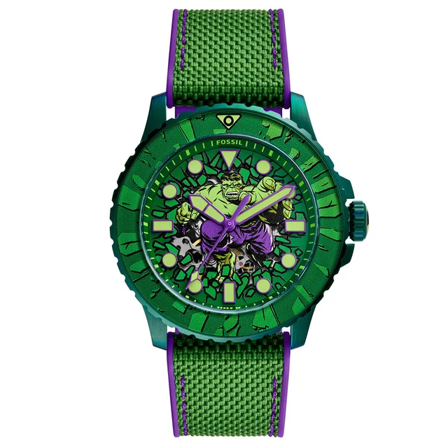Fossil Marvel x LimitedEdition Incredible Hulk ve Yaka İğnesi Seti FLE1246SET kol saati