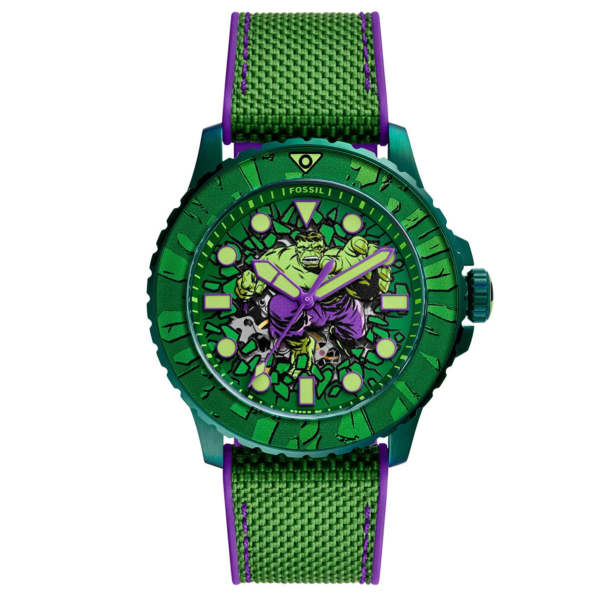 Fossil Marvel x LimitedEdition Incredible Hulk ve Yaka İğnesi Seti FLE1246SET 45 mm kol saati