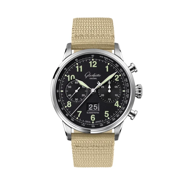 Glashutte Original Senator Chronograph Navigator 41mm - Black Lacquer on Fabric Strap 1-37