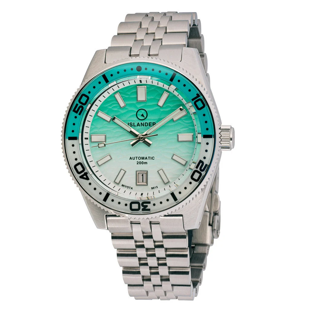 Islander Northport Hi-Beat Automatic Dive Watch with Seafoam Green and White Ripple Dial #ISL-155 47 mm kol saati