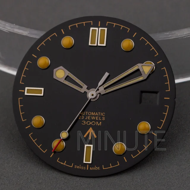 Tandorio Watch Dial and hands for Seamaster 300 Luminous Needles Dial fit NH35 NH36 Moveme