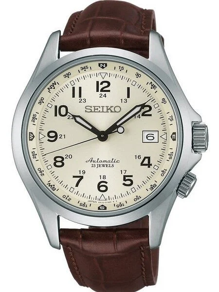 Seiko Creme Dial Automatic Field Watch with 40mm Case, and Compass Bezel #SARG005 kol saat