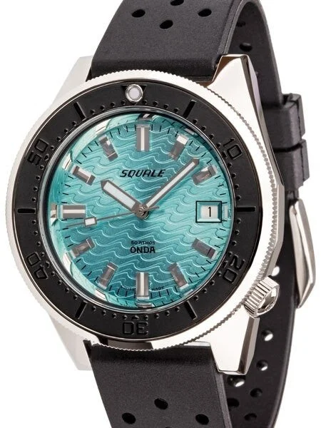 Squale Meter Swiss Made Automatic Dive Watch with Turquoise Wave Dial #1521-Onda-T 42 mm kol saati