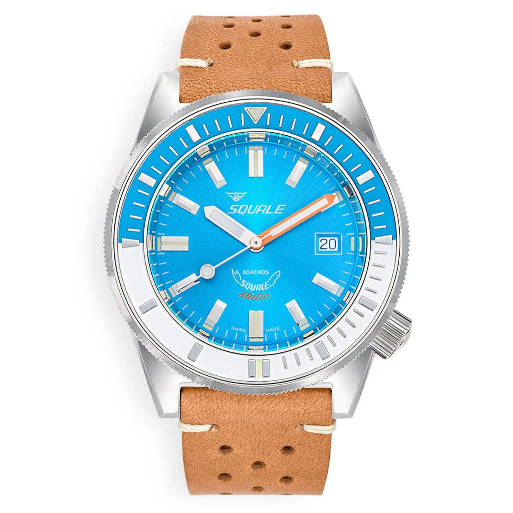 Squale Matic 600 meter Professional Swiss Automatic Dive watch with 44mm Polished Case #Matic-Blue-Pol 44 mm kol saati