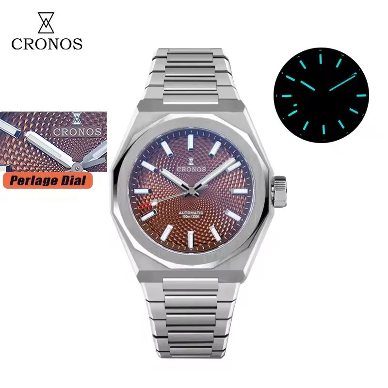 Cronos Watch Store Cronos 2025 Rhombus / Perlage Dial Limited 39mm See-through Caseback L6028 V3 克诺时-L6028V3-紫色珍珠纹-钢带 39 mm kol saati