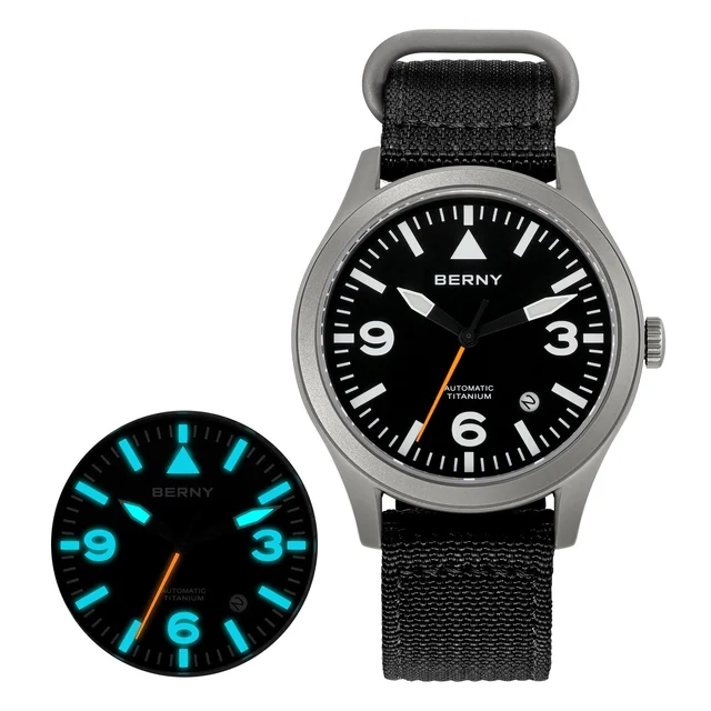 BERNY Men Automatic Titanium Field Watch-AMT143M AMT143M-A kol saati