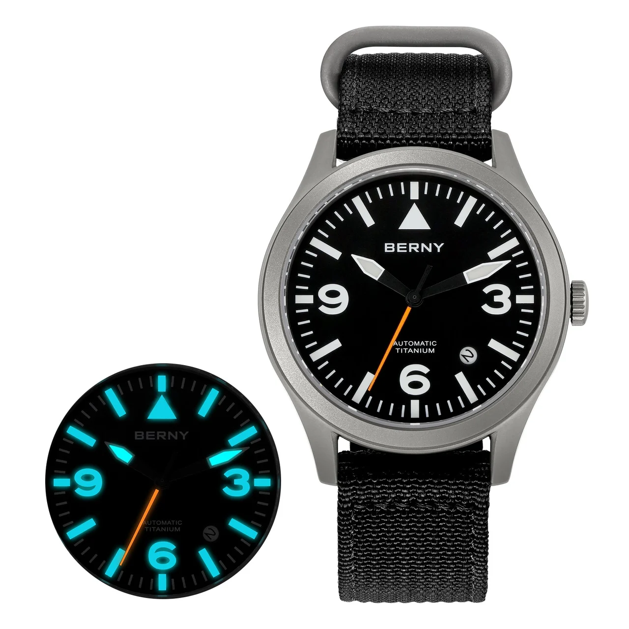 BERNY Men Automatic Titanium Field Watch-AMT143M AMT143M-A kol saati