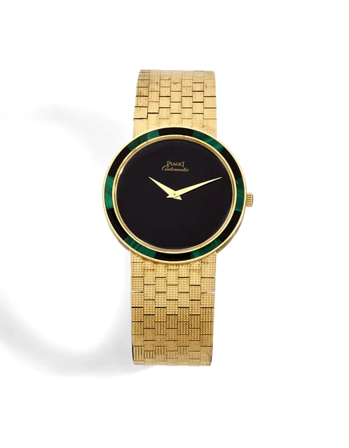 Piaget Ref. 12331, self-winding, black onyx dial, black onyx and green jade bezel; 18K yel
