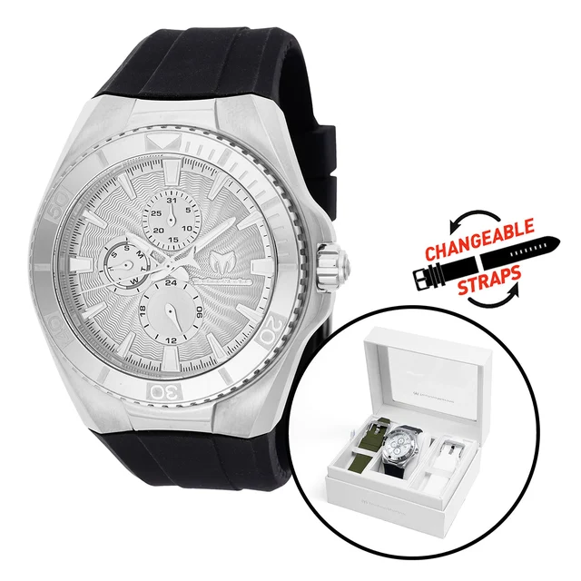 Technomarine Cruise California Watch - 45mm. Black, White, Green with Interchangeable Stra