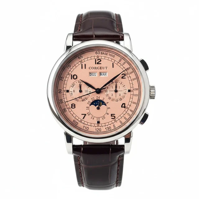Tandorio Corgeut Moon Phase Watch 42mm Seagull St1655 Automatic Day Date Month Calendar Gl