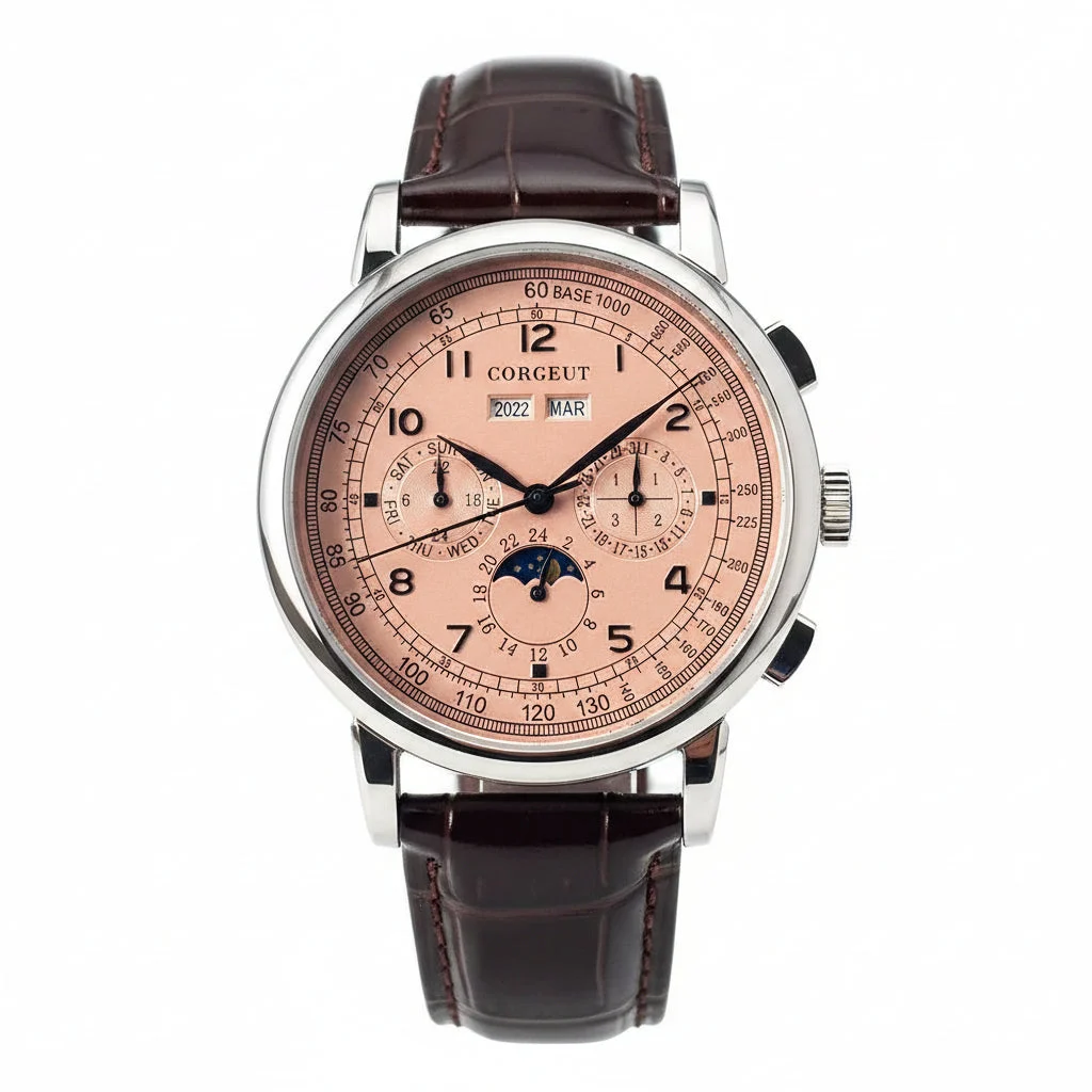 Tandorio Corgeut Moon Phase Watch 42mm Seagull St1655 Automatic Day Date Month Calendar Glass Back 42MM 3ATM 14:1254#N white dial silver 42 mm kol saati
