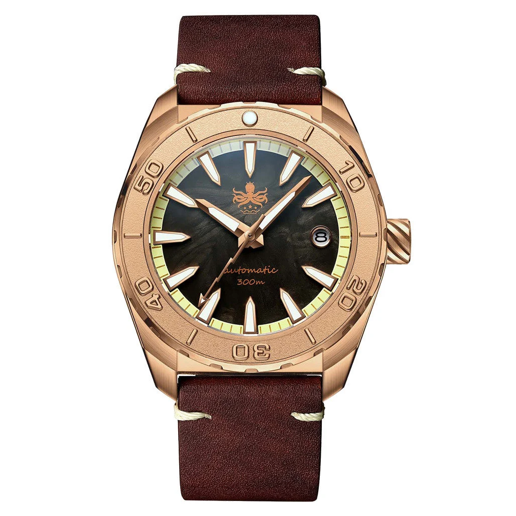 Phoibos Proteus Bronze 300M Dive Watch with Forged Carbon Dial #PY046C kol saati