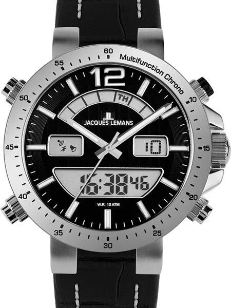 Jacques Lemans Milano 46MM Analog-Digital Chronograph Alarm Watch #1-1713A kol saati