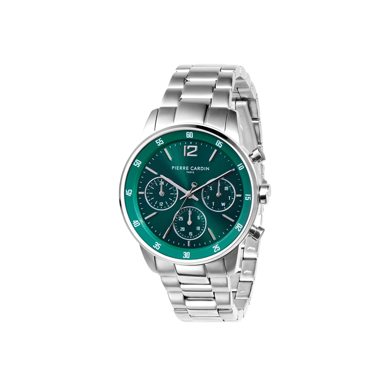 MONTROUGE PRIM Multifunction watch with Green Dial and Metal Links Strap CMR.1007 40 mm kol saati