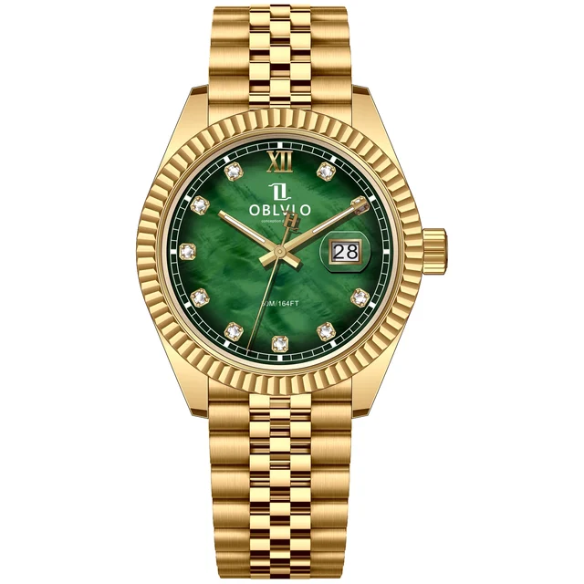 OBLVLO Steel Strap ,Green Dial RX-PE-GGGS RX Series,39mm,Gold Steel Strap ,Green Dial RX-P