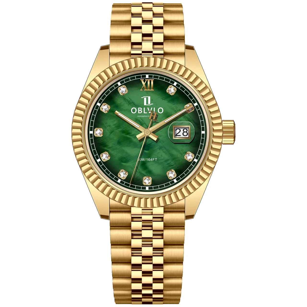 OBLVLO Steel Strap ,Green Dial RX-PE-GGGS RX Series,39mm,Gold Steel Strap ,Green Dial RX-PE-GGGS 39 mm kol saati