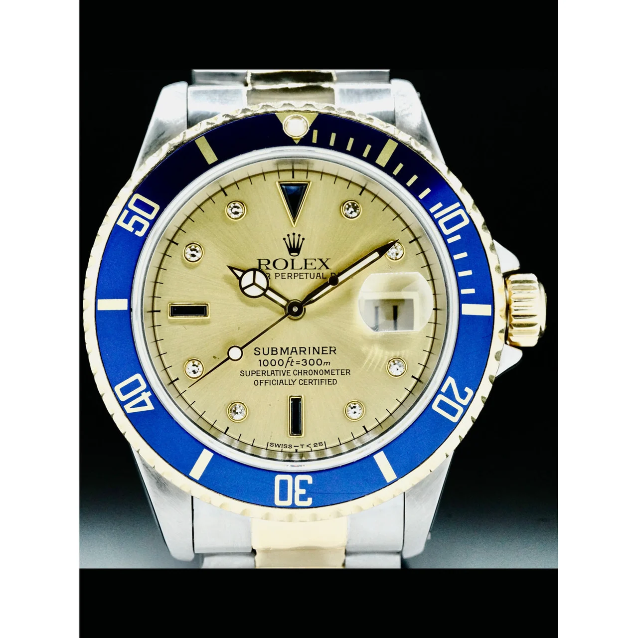 Rolex Submariner Date Steel and Yellow Gold Champagne Serti Dial 16613 210000036872 40 mm kol saati
