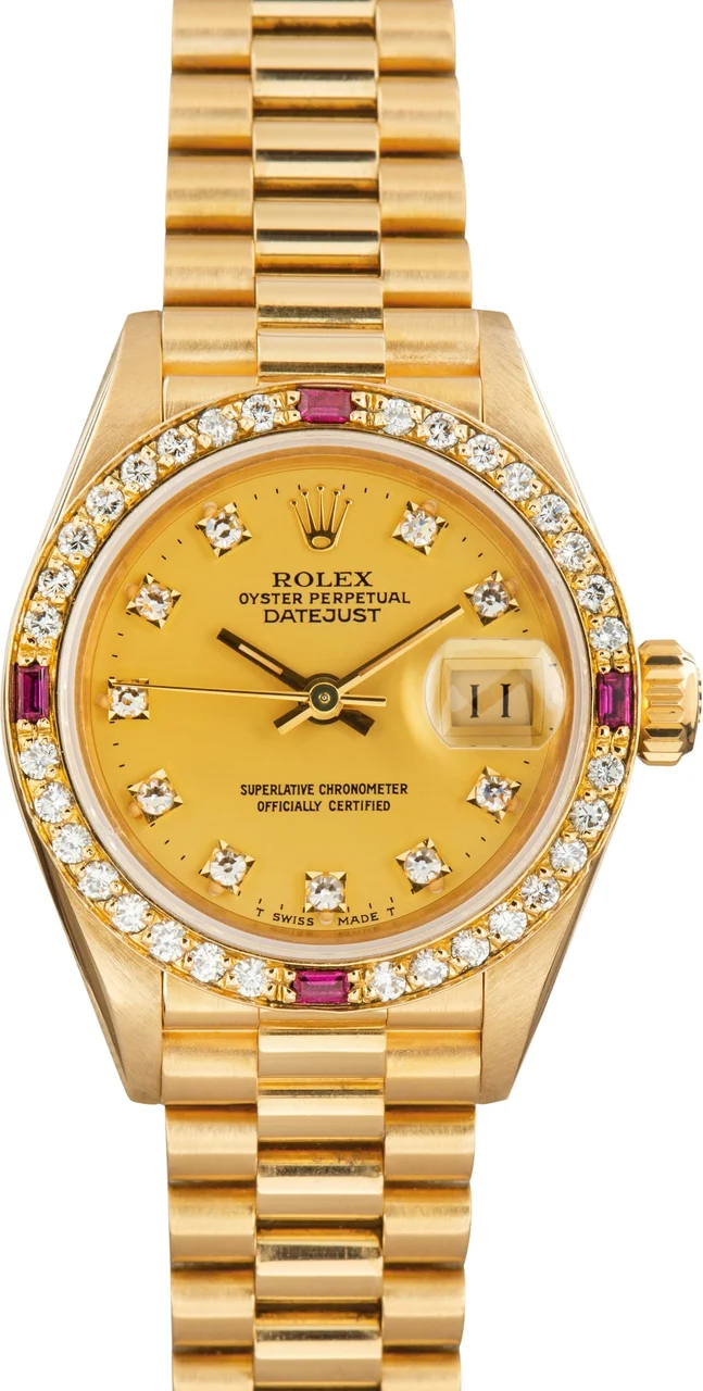 Rolex ROLEX, REF. 69068, DATEJUST, 18K YELLOW GOLD, RUBIES AND DIAMOND kol saati