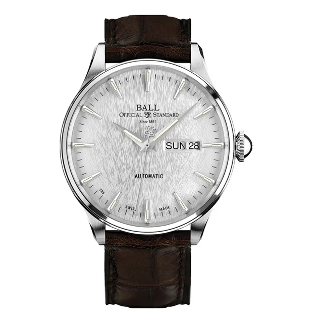 BALL Watch Trainmaster Eternity 39.5mm - Silver on Leather Strap NM2080D-LL1J-SL kol saati