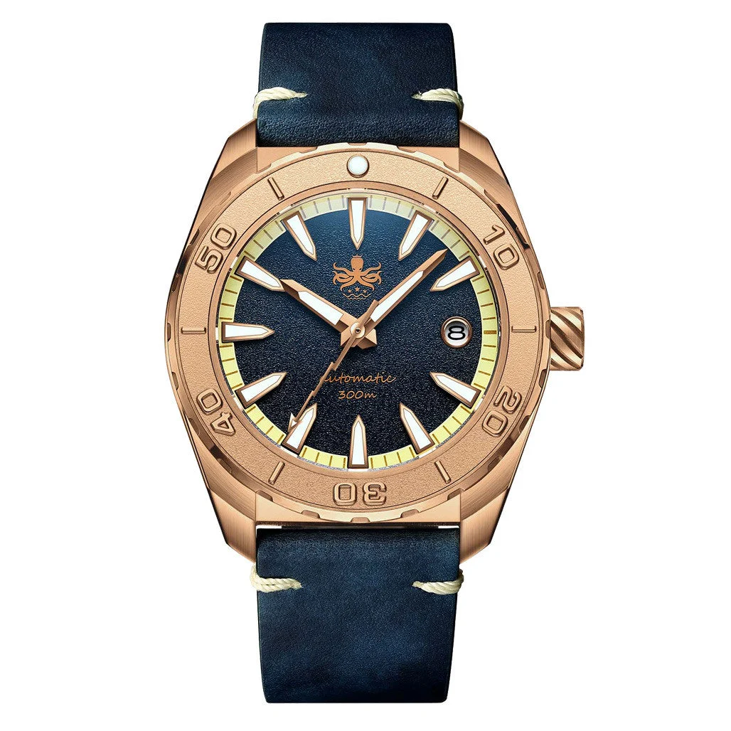 Phoibos Proteus Bronze 300M Dive Watch with Navy Blue Dial #PY046B kol saati