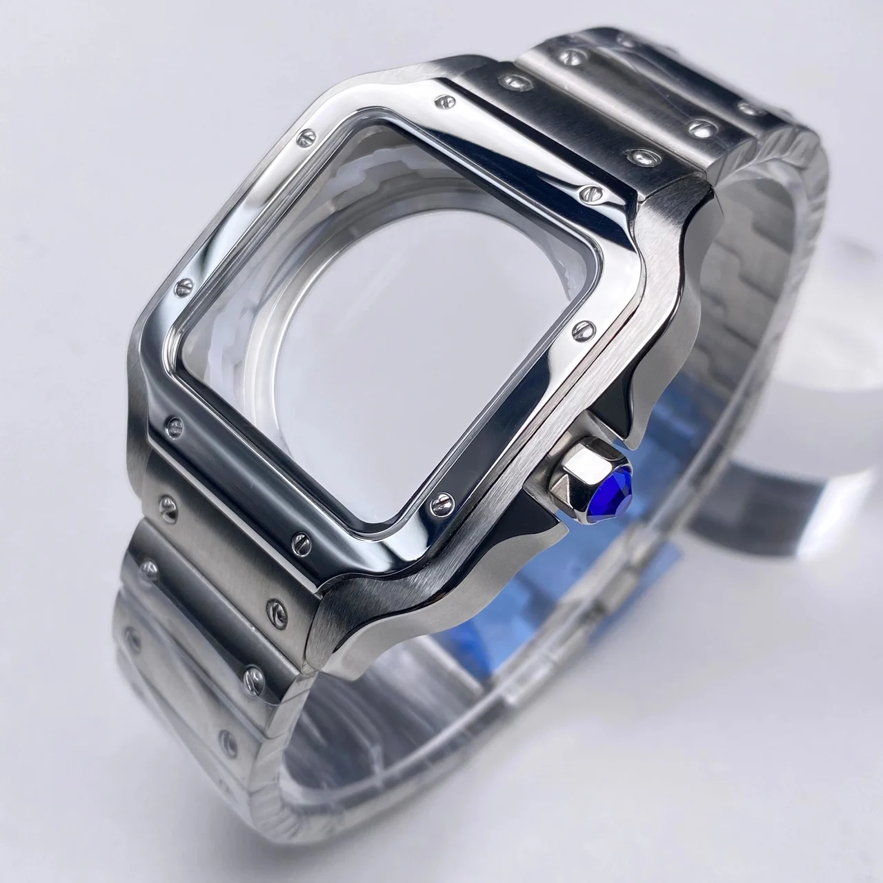 Tandorio Square Watch Case 316L Stainless steel Watch Accessories Santos Modification Parts for NH35 4R35 NH36 4R36 Movements 14:200025551#Silver set 38 mm kol saati