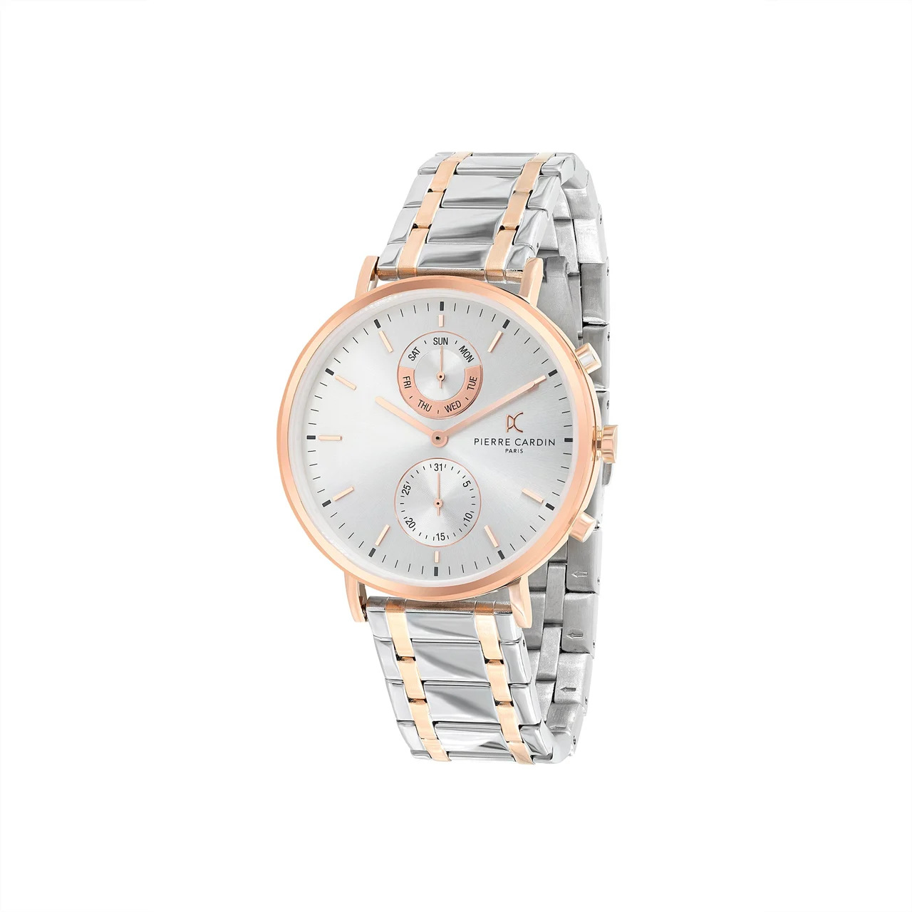 BONNE NOUVELLE MENS Bonne Nouvelle Rose Gold and Stainless Steel Multifunction Watch with White Dial and Metal Links Strap CBN.3062 42 mm kol saati