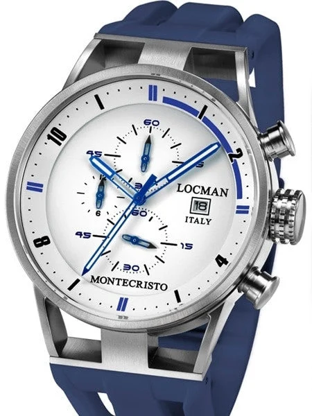 Locman Montecristo 100 Meter Quartz Chronograph Watch with 44mm Case #510WHBLBL kol saati