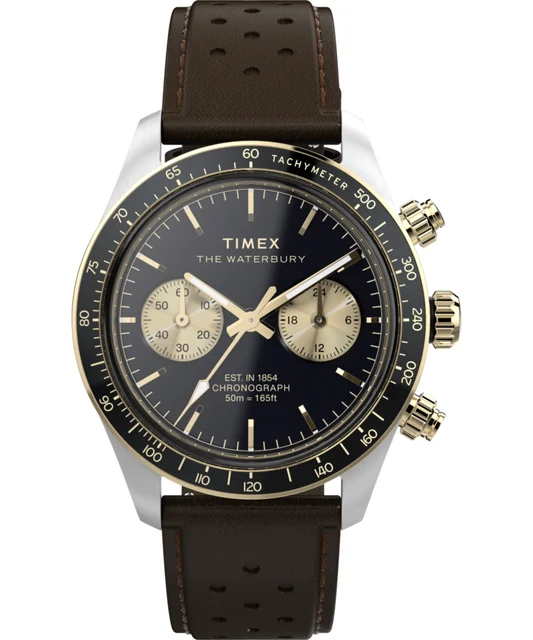 Timex Waterbury Heritage Chronograph 39mm Leather Strap Watch TW2Y24100 kol saati