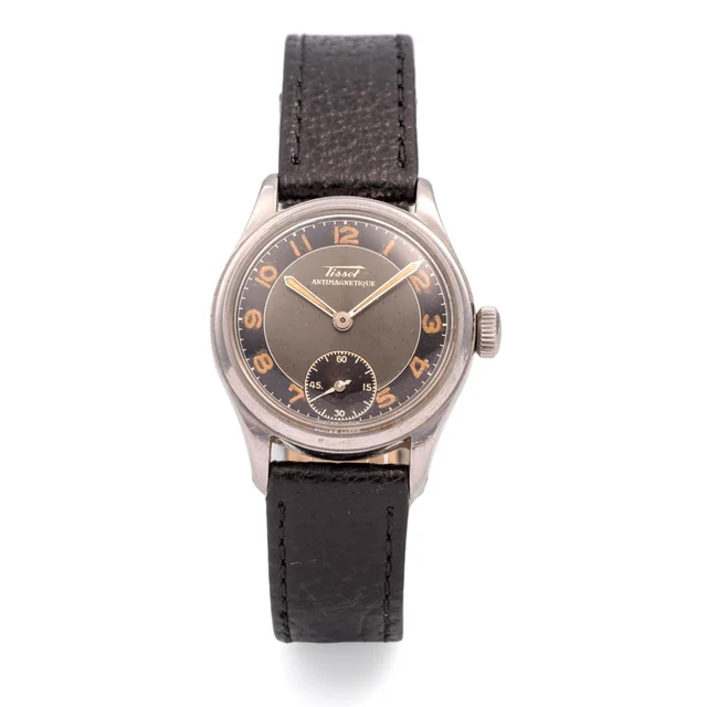 Tissot Ref. 6076, early water-resistant case, black dial; “Antimagnetique”; stainless stee