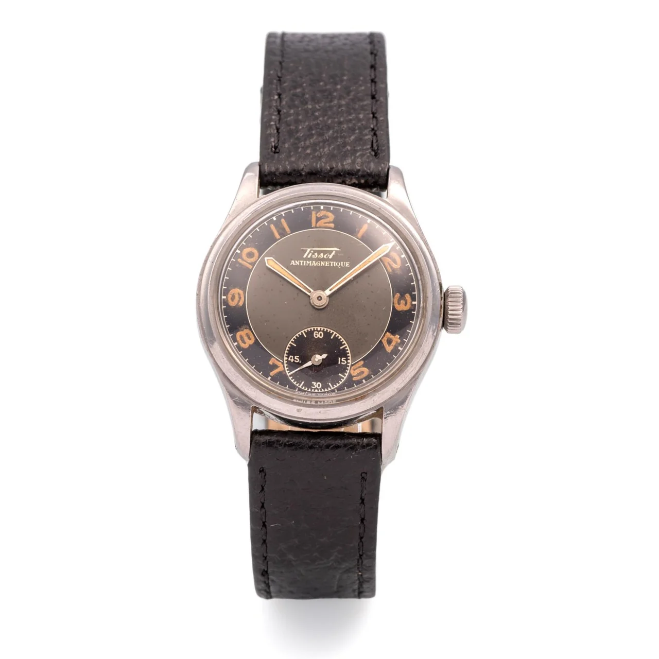 Tissot Ref. 6076, early water-resistant case, black dial; “Antimagnetique”; stainless steel kol saati