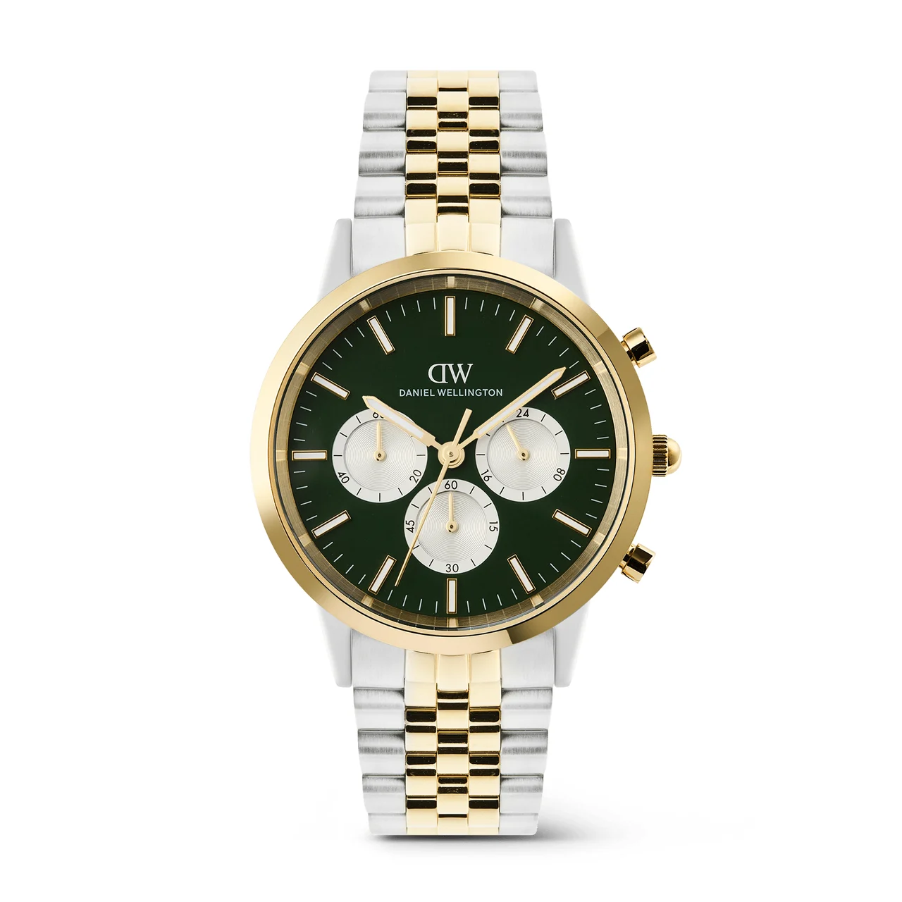 DANIEL WELLINGTON Iconic Chronograph Arch 5-Link Emerald Panda Two Tone DW00101012 42 mm kol saati