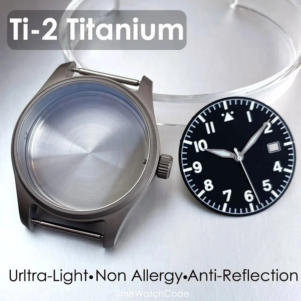 Tandorio Watches Titanium Pilot Watch Case Aviator Watch Case 39mm for NH35 NH36 NH38 PT5000 ETA2824 SW200 Movement Sapphire 200M Waterproof 14:347#only dial;200000046:201720836#NH35 NH36 case 39 mm kol saati