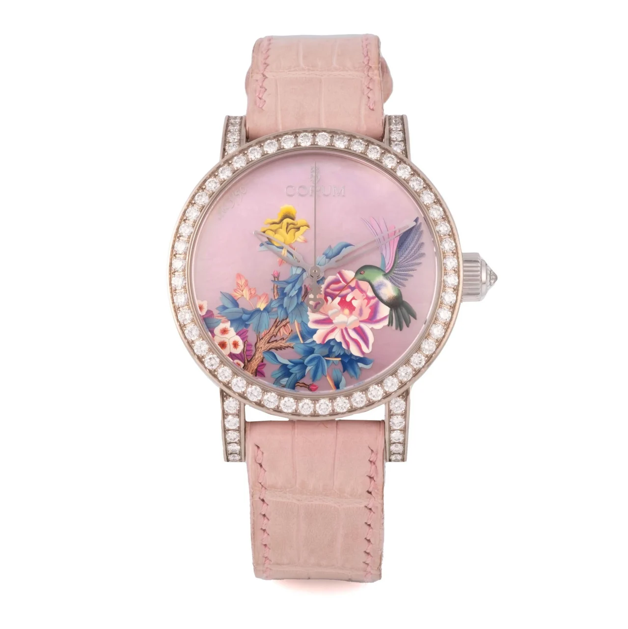Corum CORUM, REF. 982.102.69, CLASSICAL GARDEN BIRD, MOTHER-OF-PEARL PAINTED DIAL, WHITE GOLD kol saati