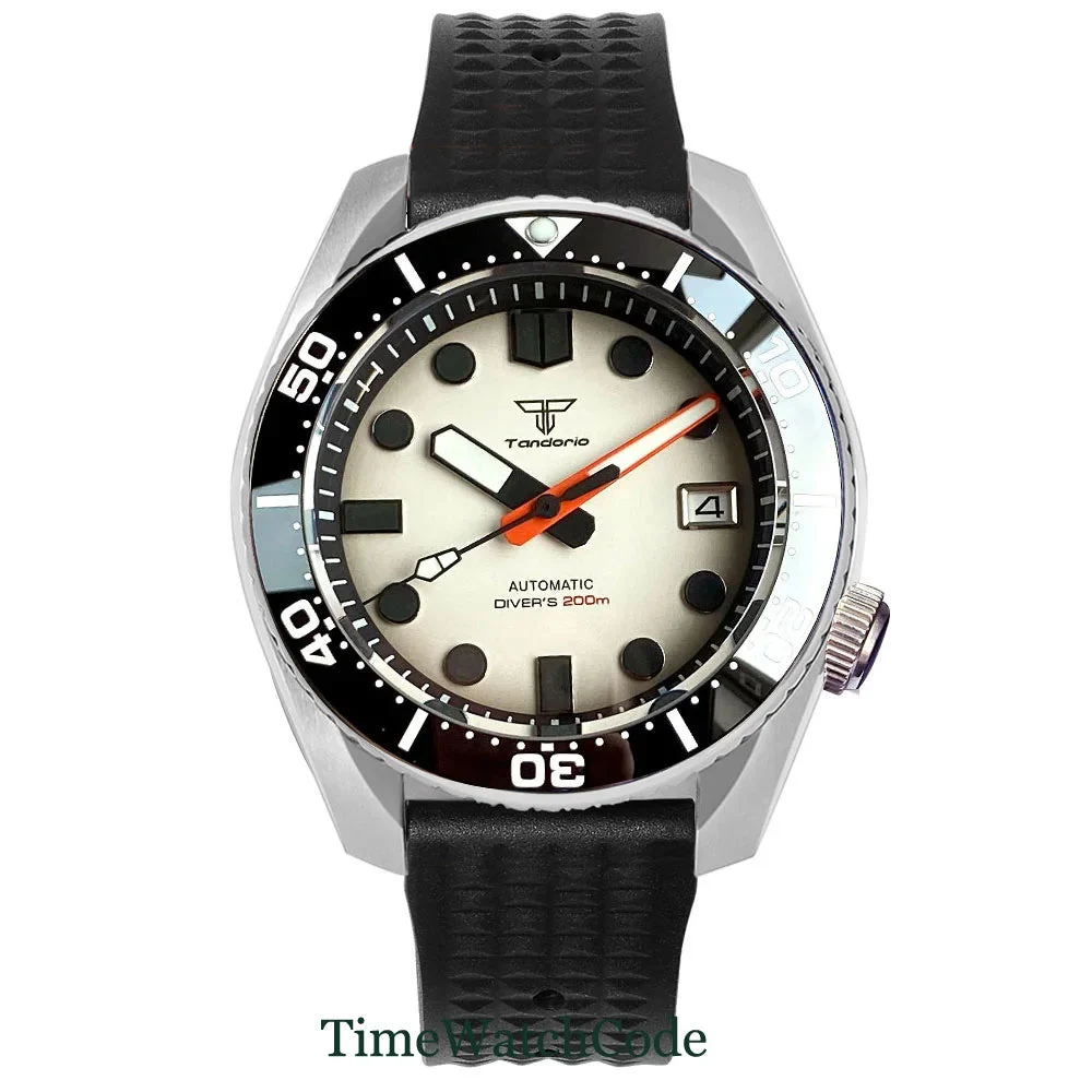 Tandorio Diving Watch TD236 NH35 Sapphire 43mm Panda Luminous 14:100013777#black dial logo 42.5 mm kol saati