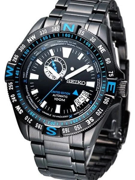 Seiko Limited Edition Black PVD Watch with Compass Function and 24-Hour Sub-dial #SSA115 k