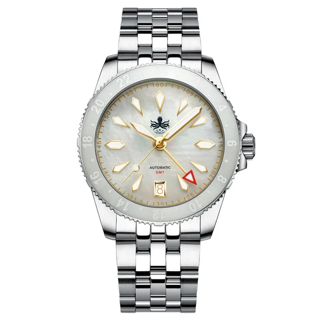 Phoibos Voyager GMT Automatic Watch with White MOP Dial #PY058E kol saati