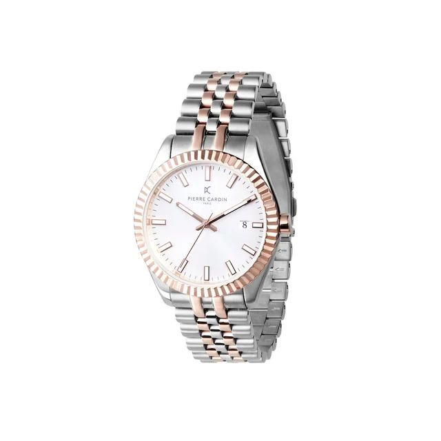 OPERA MENS Opera Two tone Stainless Steel and Rose Gold Date Watch with Fluted Bezel and W