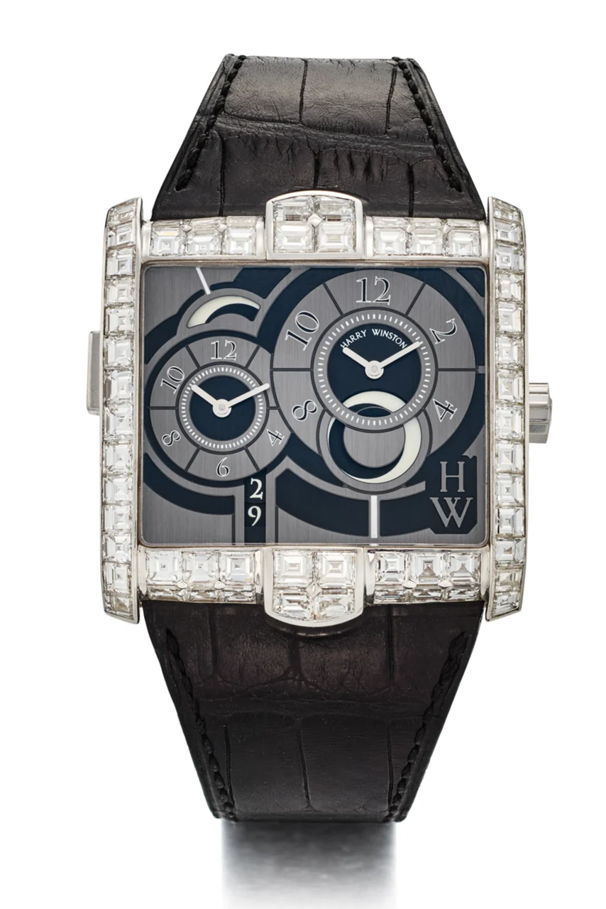 Harry Winston HARRY WINSTON REF. 350MATZW, AVENUE SQUARE A2 MEN PAVÉ 18K WHITE GOLD kol saati