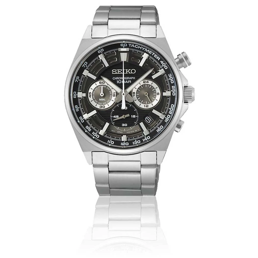 Seiko Quartz Chronograph with 60-minute timer, stop-watch style pusher and a 24-hour sub-dial #SSB397 48 mm kol saati