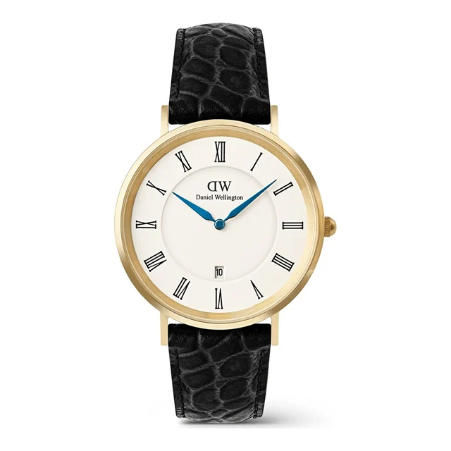 DANIEL WELLINGTON Classic Roman Numerals Date Black Croc Belly G DW00600915 kol saati