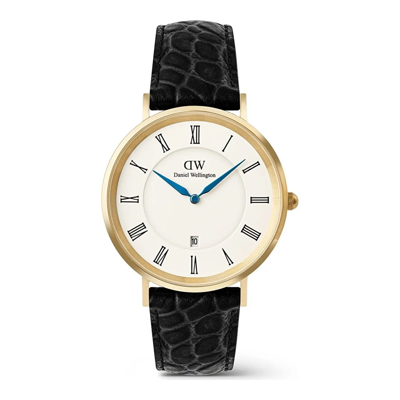 DANIEL WELLINGTON Classic Roman Numerals Date Black Croc Belly G DW00600915 40 mm kol saati