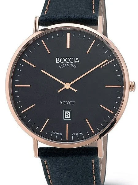 Boccia Thin Quartz Watch with 42mm Rose Goldtone Titanium Case and a Sapphire Crystal #3589-05 42 mm kol saati