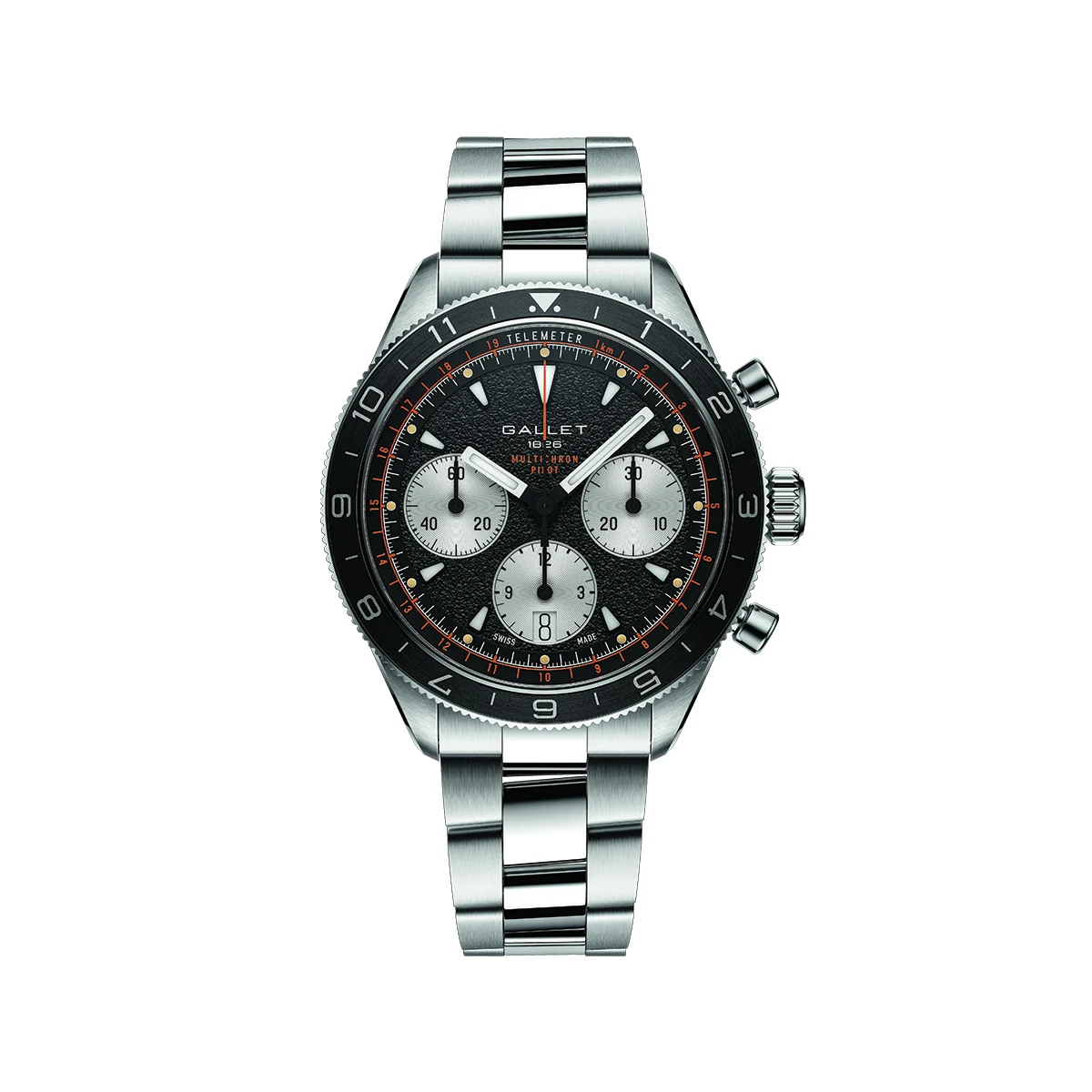 Gallet Multichron Pilot Chronograph 42mm - Black on Bracelet AG2303251B1A1 42 mm kol saati