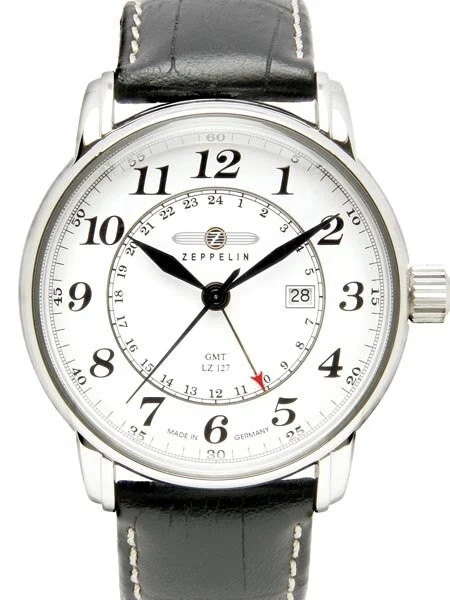 Graf Zeppelin Dual Time, GMT Watch with Red Tipped 24-hr Hand. #7642-1 kol saati