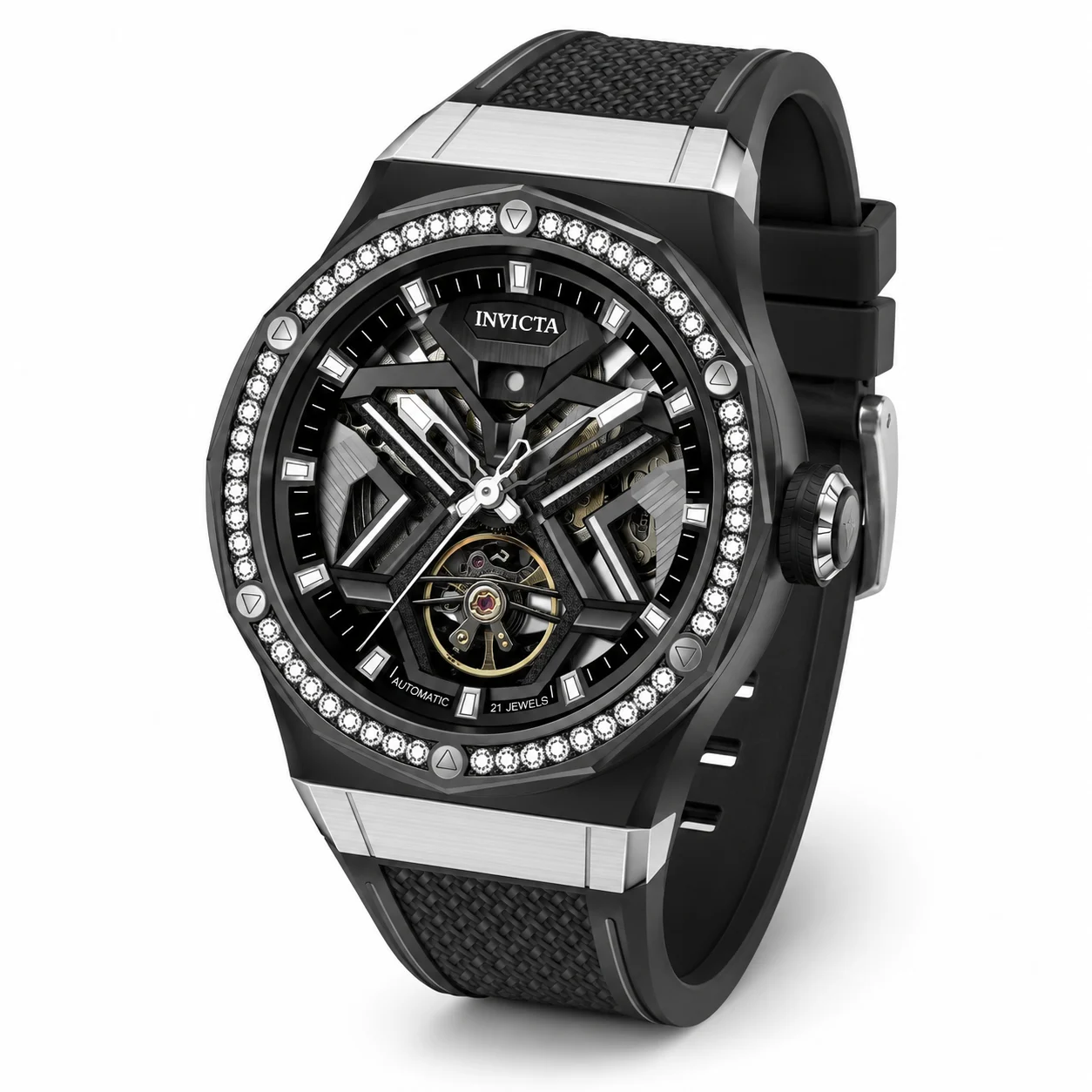 Invicta Objet D Art Diamond Automatic Watch - 45mm, Black with Interchangeable Strap (70133) 45 mm kol saati