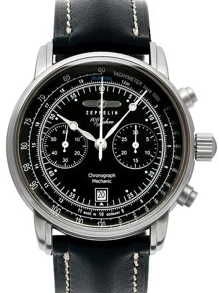 Graf Zeppelin Hand Wind Mechanical Chronograph Watch with Exhibition back #7608-2 kol saat