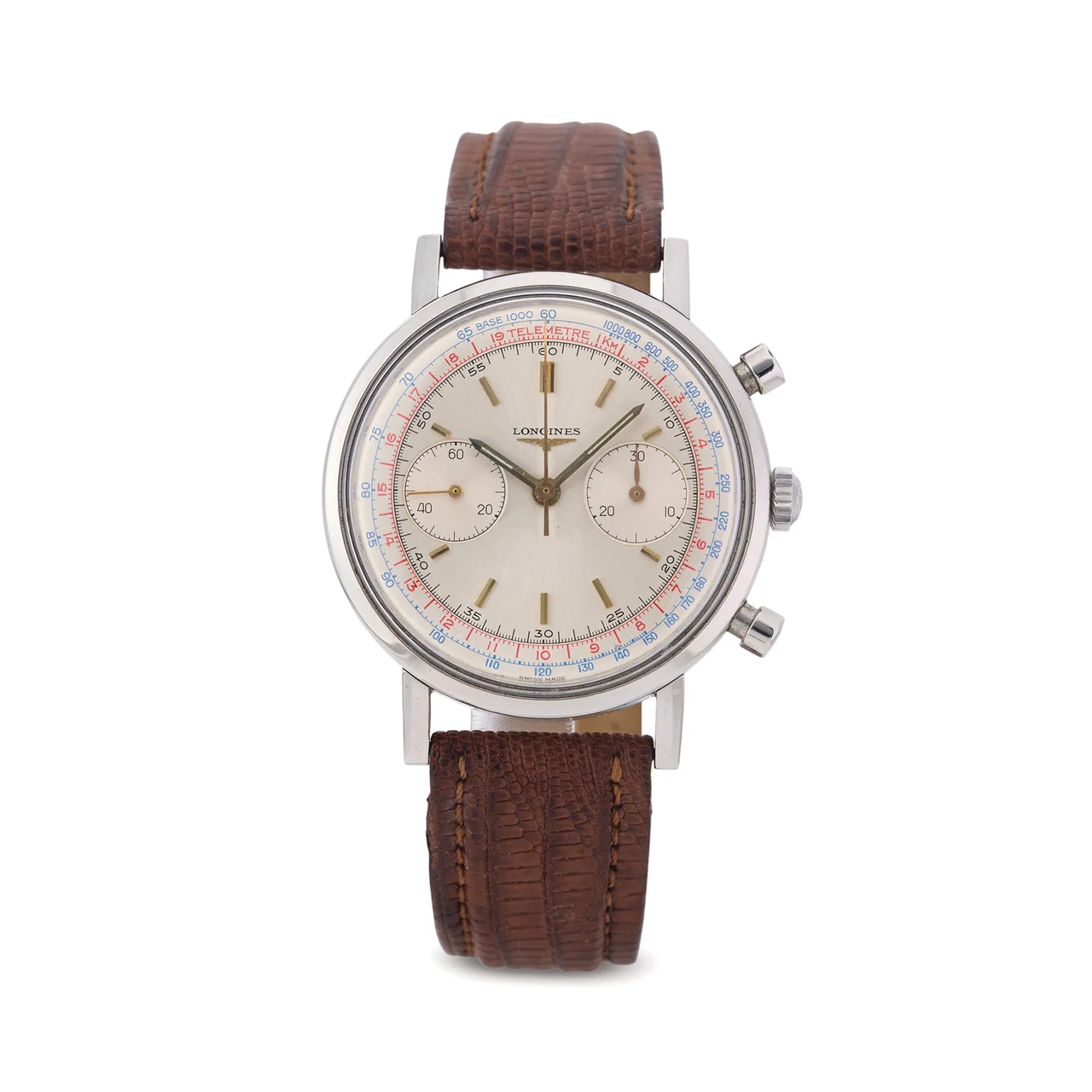 Longines LONGINES REF. 7413 CHRONOGRAPH STEEL Fine and rare, manual-winding, stainless steel wristwatch with chronograph. kol saati